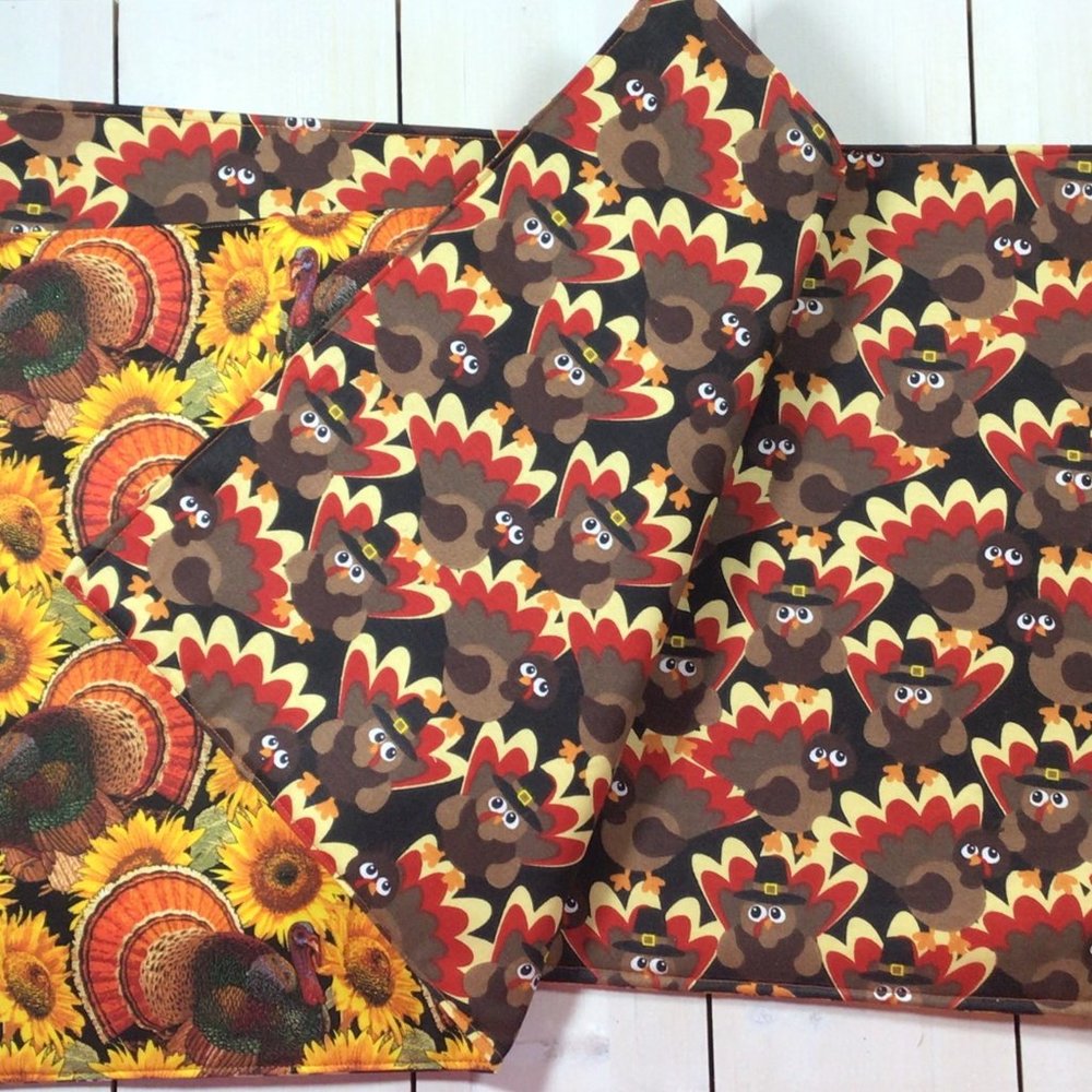 Thanksgiving Placemats Reversible Sunflower Turkey Placemats Set of 6